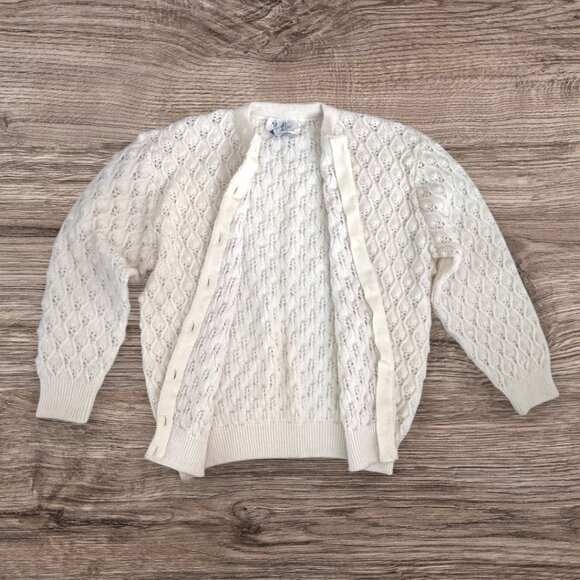 ALICE KAYE Vintage 60s/70s Cream 100% Wool Knit Cardigan Sweater - Picture 4 of 4